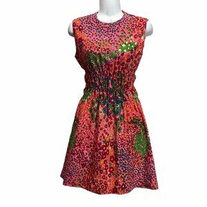 Summer Dress Back Zip Size Small Sleeveless Floral Bright Ruched Vintage